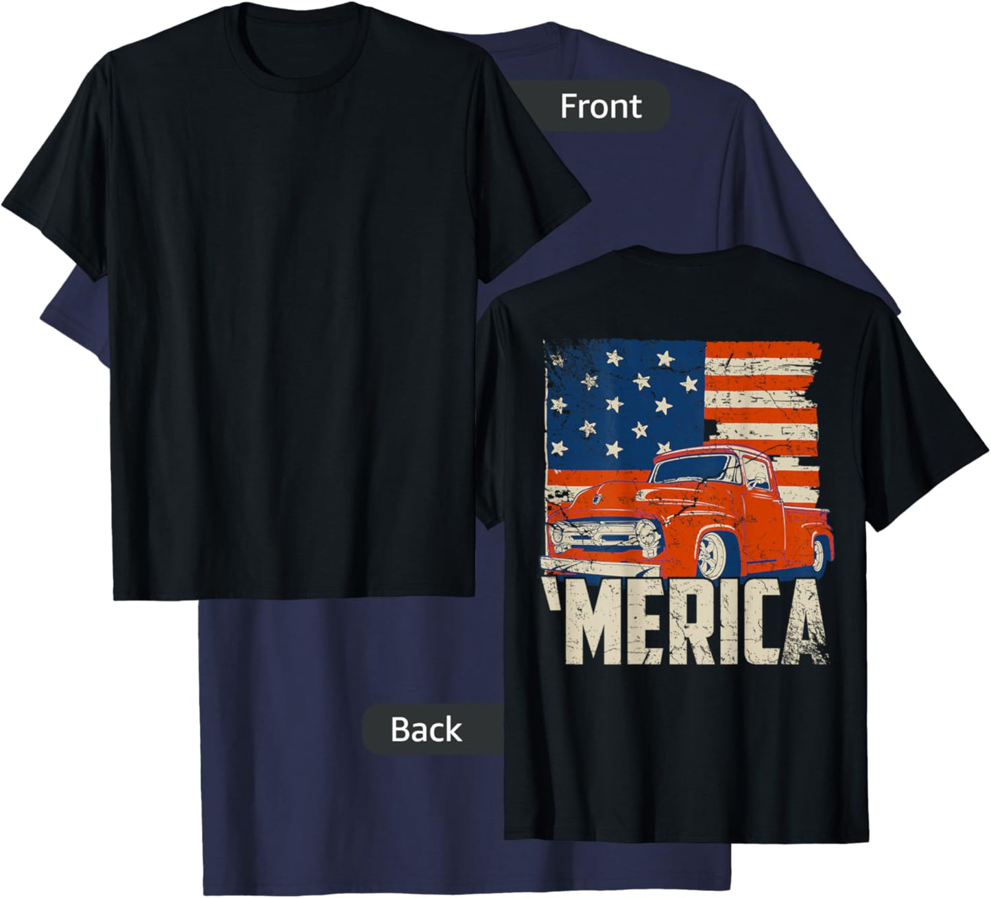 1953 Pickup truck and flag 'Merica shirt Classic truck T-Shirt - T-Shirt | Navy