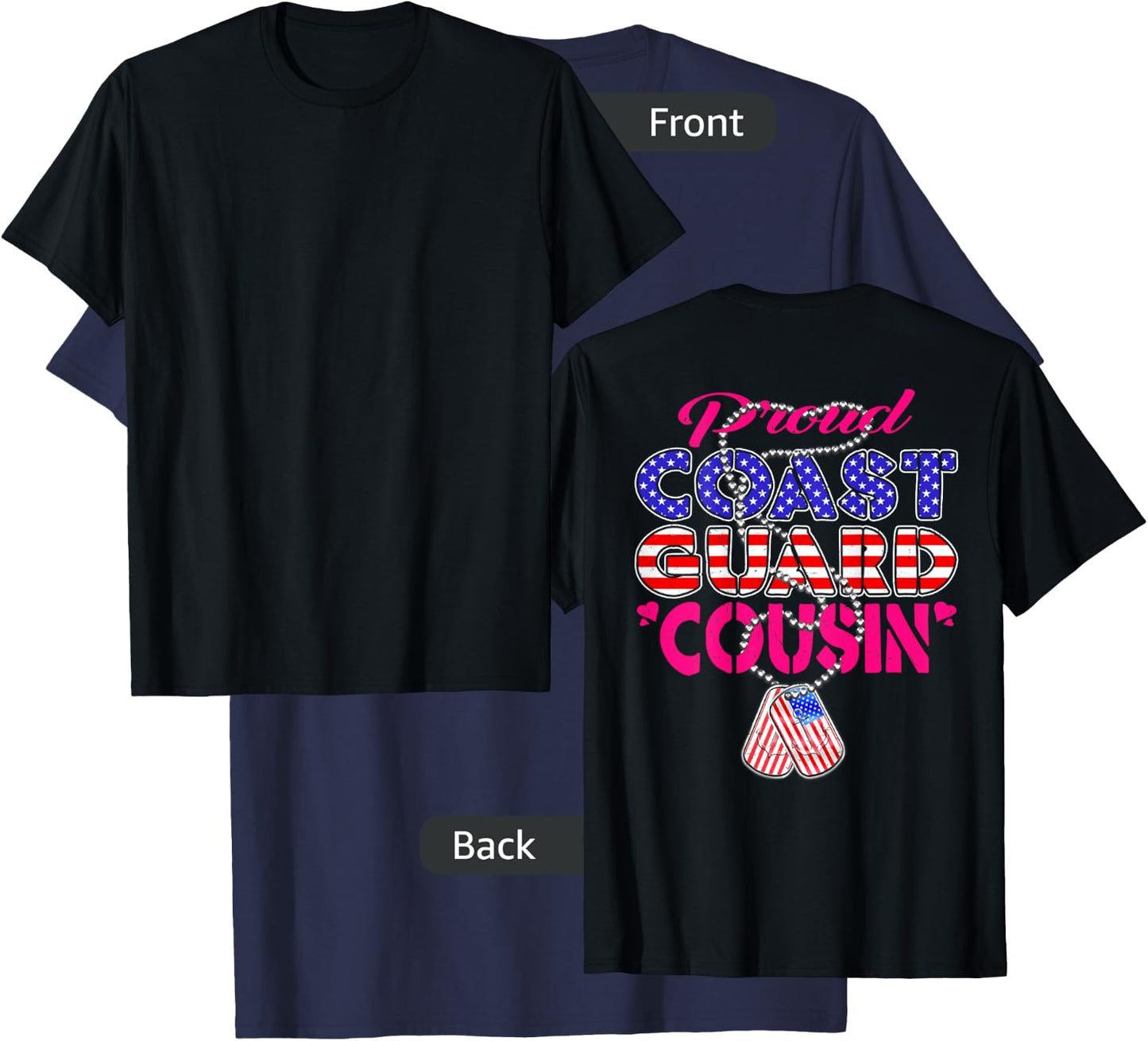 Proud US Coast Guard Cousin US Flag Dog Tag Military Family T-Shirt - T-Shirt | Navy