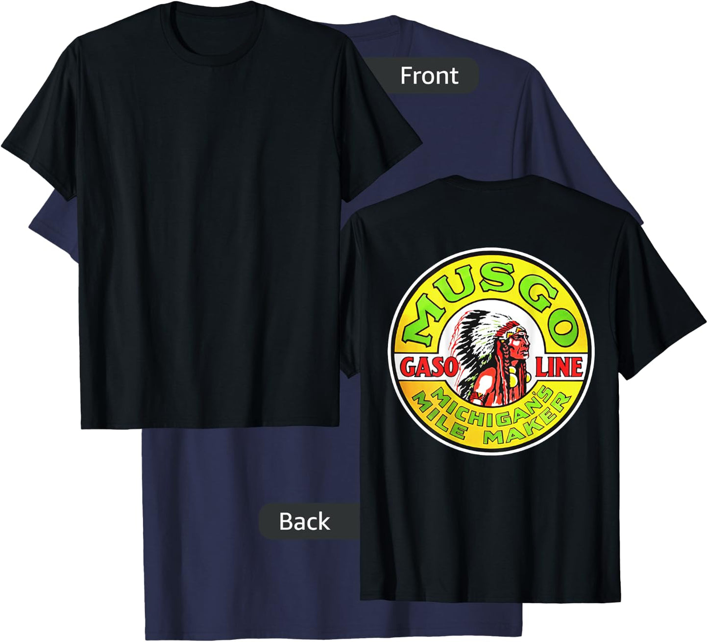 Back Only Print Retro Vintage Gas Station Musgo Gasoline T-Shirt - T-Shirt | Navy