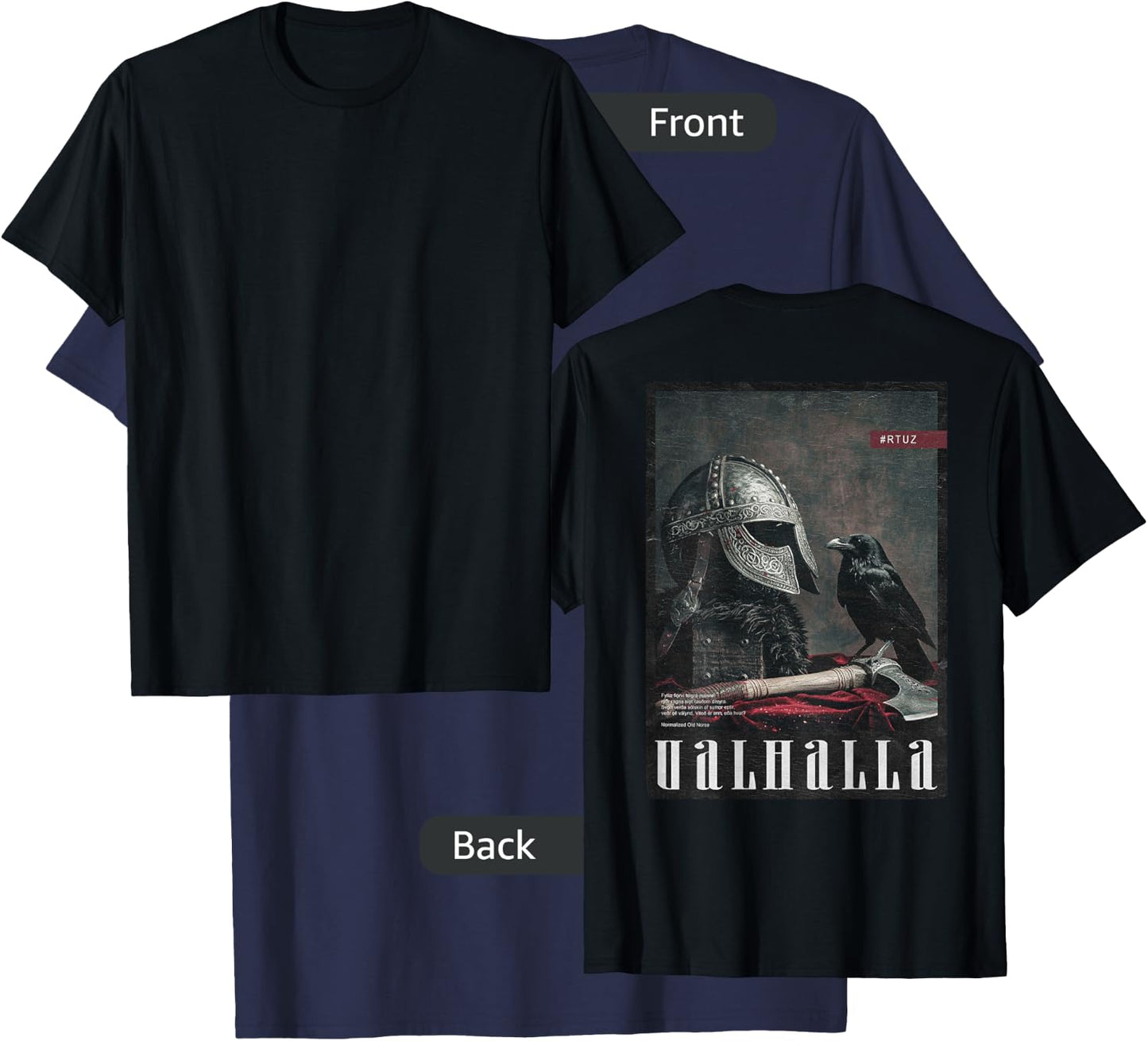 Valhalla Odin Thor Runes Helmet Warrior Backprint Viking T-Shirt - T-Shirt | Navy