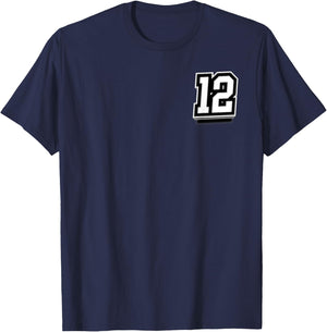 Number 12 Sports Team Fan Minimalist T-Shirt - T-Shirt | Navy