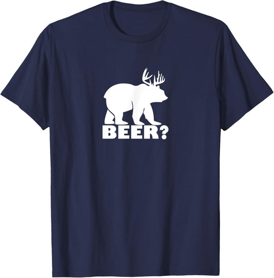 Funny Beer Drinking Gift - Bear Deer Combo BEER? T-Shirt - T-Shirt | Navy