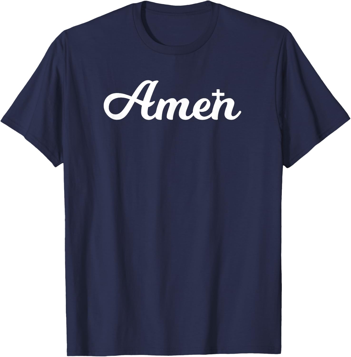 Christian Faith Gifts 2.1 Amen Cross Christian Gift - Black, Short Sleeve, , Classic Fit, Polyester 100% T-Shirt - T-Shirt | Navy