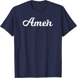 Christian Faith Gifts 2.1 Amen Cross Christian Gift - Black, Short Sleeve, , Classic Fit, Polyester 100% T-Shirt - T-Shirt | Navy