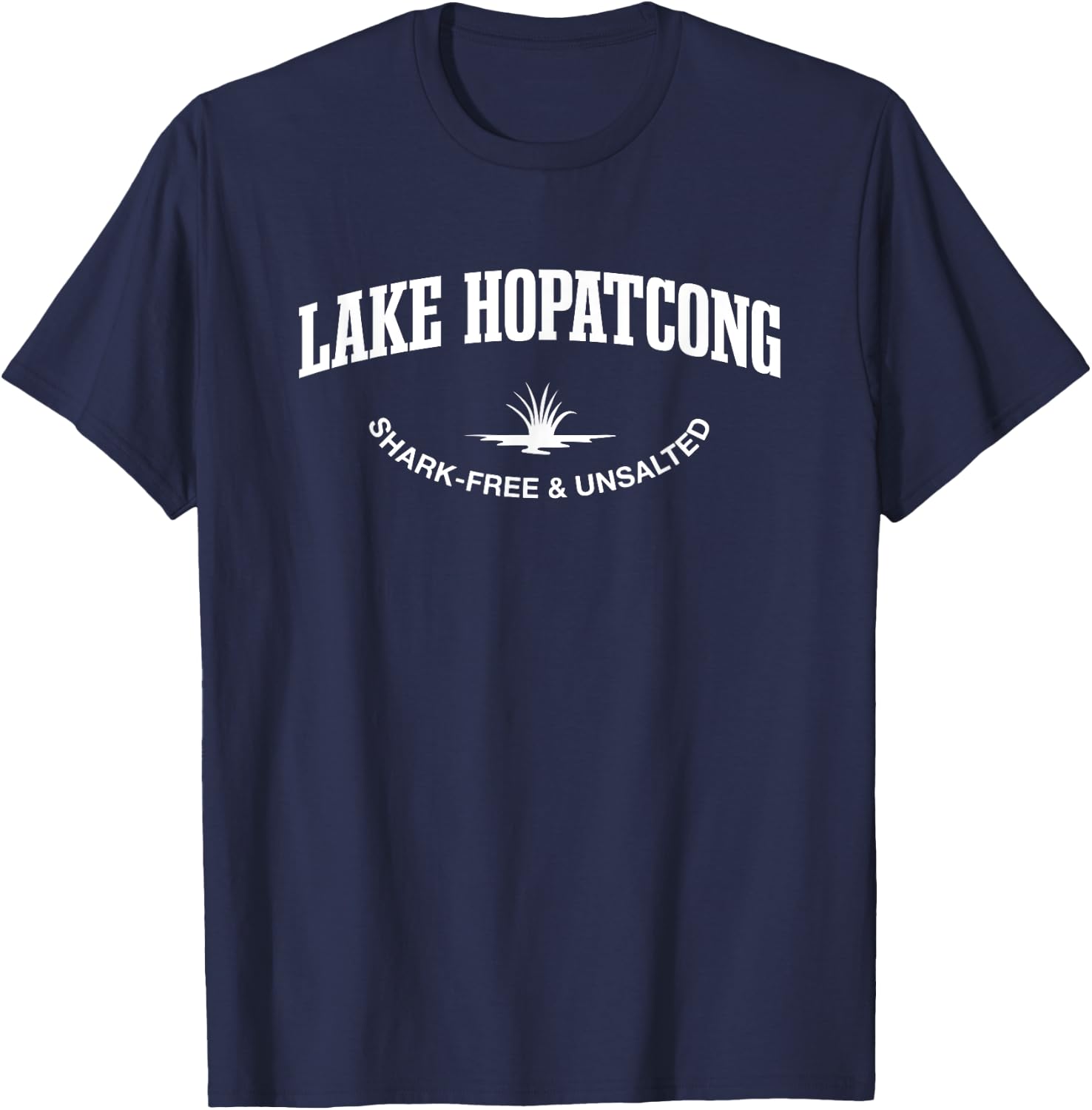 Lake Hopatcong Shark-Free and Unsalted Camping New Jersey T-Shirt - T-Shirt | Navy
