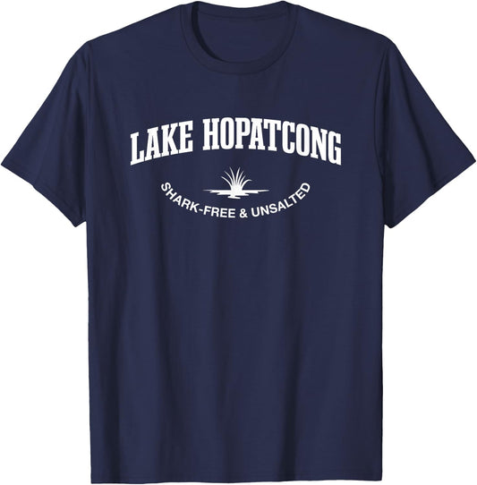 Lake Hopatcong Shark-Free and Unsalted Camping New Jersey T-Shirt - T-Shirt | Navy