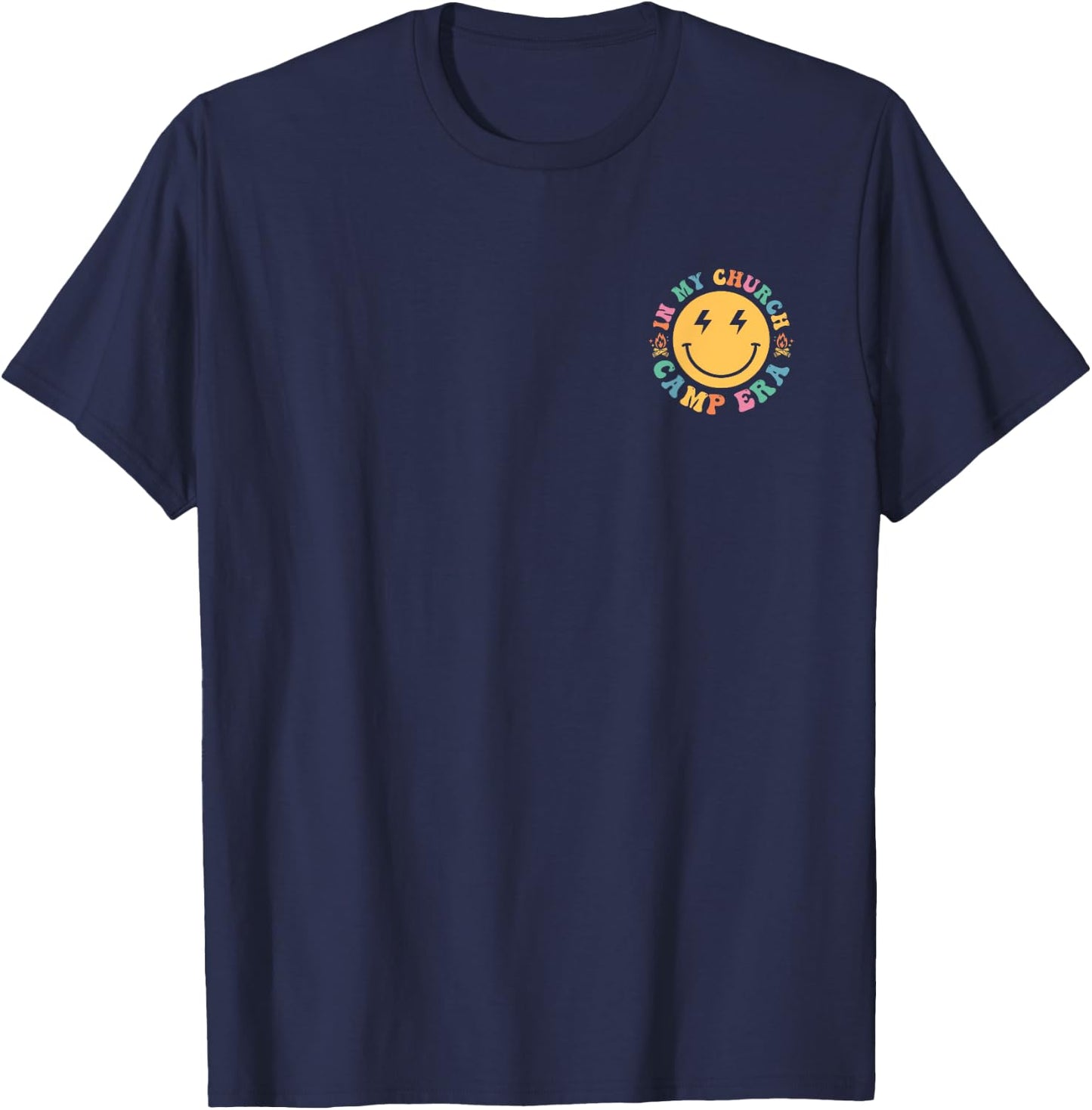 In My Church Camp Era Retro Funny Summer Camping (2 Sides) T-Shirt - T-Shirt | Navy