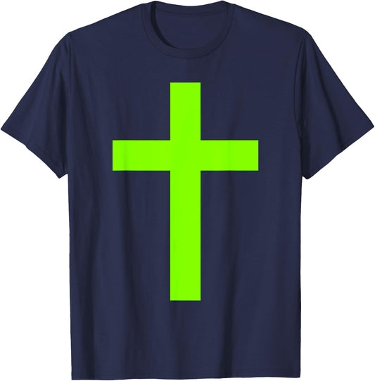 Christian God Jesus Cross Lime Green T-Shirt - T-Shirt | Navy