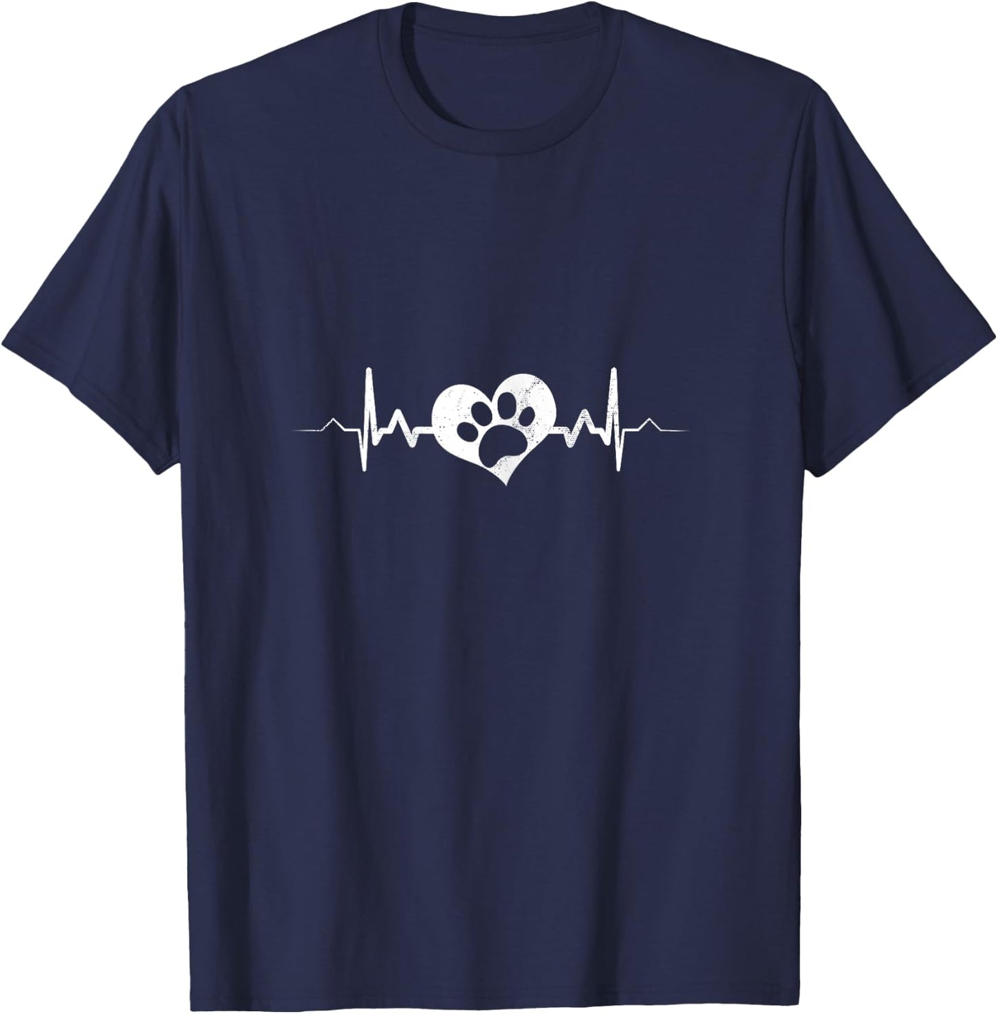 Dog Paw Heartbeat Shirt - Heart Love Mom Adopt Rescue Gift T-Shirt - T-Shirt | Navy
