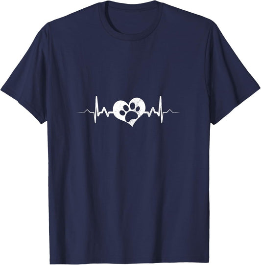 Dog Paw Heartbeat Shirt - Heart Love Mom Adopt Rescue Gift T-Shirt - T-Shirt | Navy