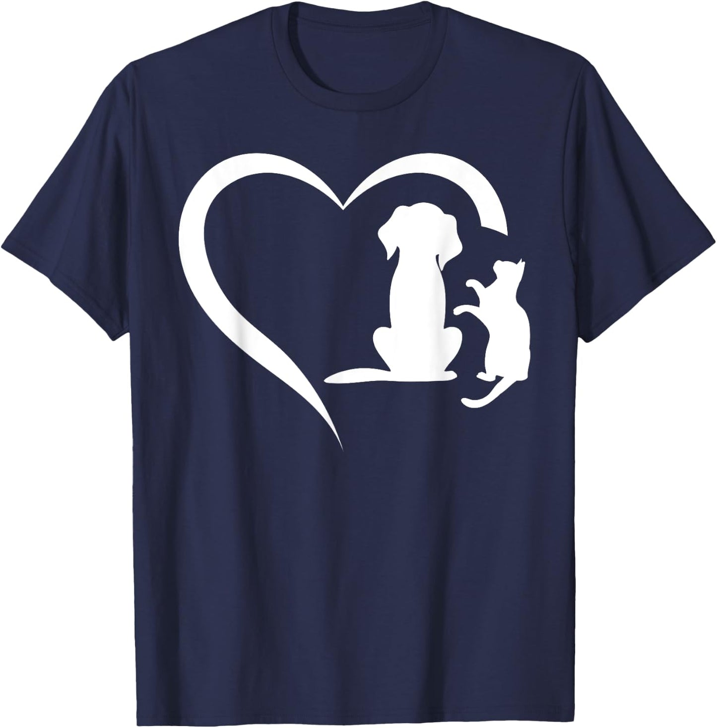 Dog Puppy and Baby Cat Heart Animal Dog & Cat Heart T-Shirt - T-Shirt | Navy
