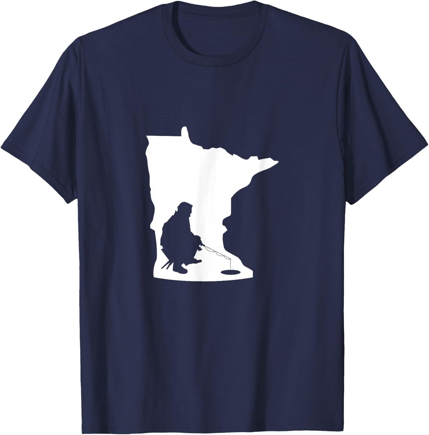 Minnesota MN State Map Ice Fishing T-Shirt - T-Shirt | Navy