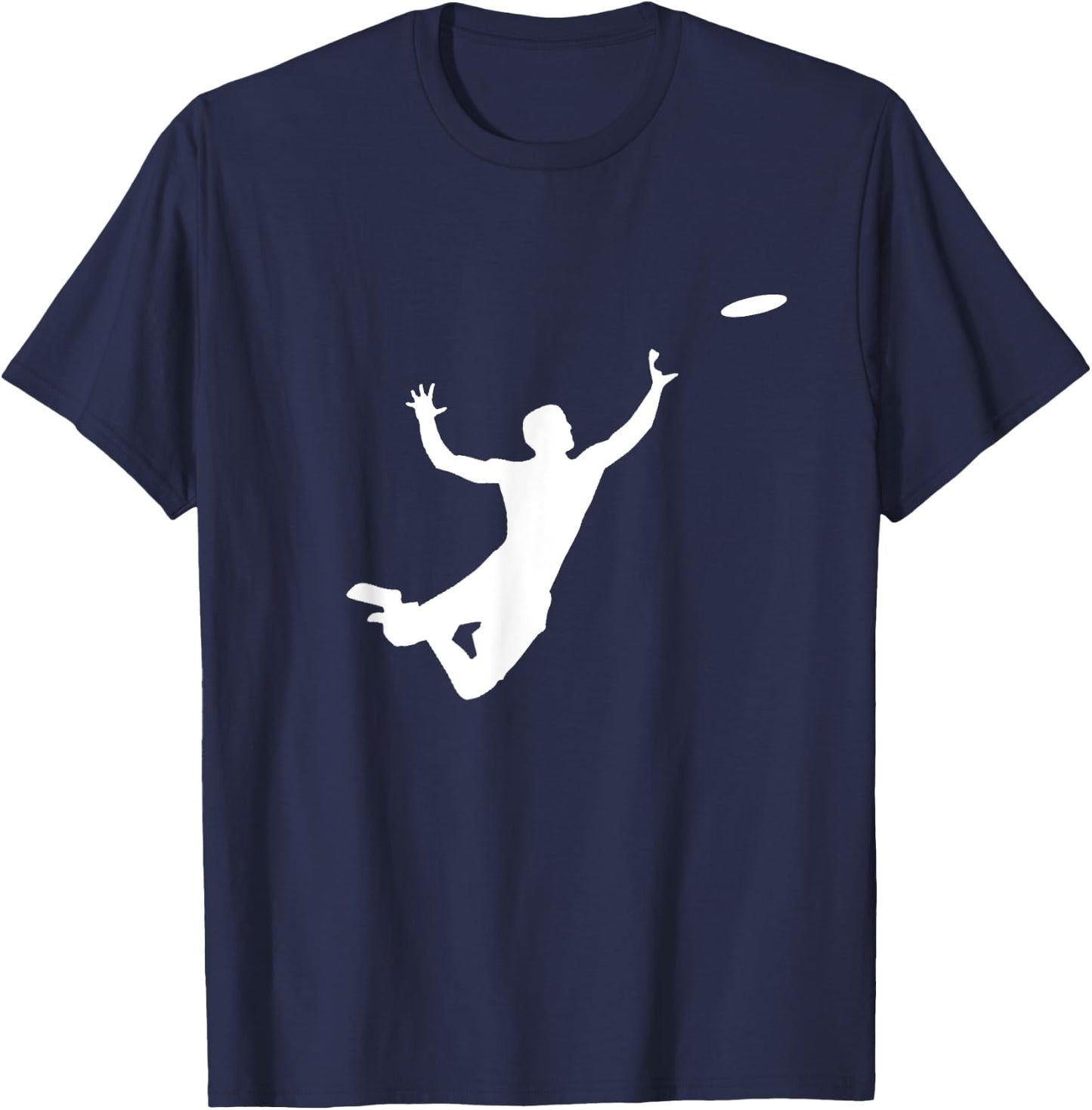 Ultimate Frisbee Silhouette | Frisbee Jumping Catch T-Shirt - T-Shirt | Navy