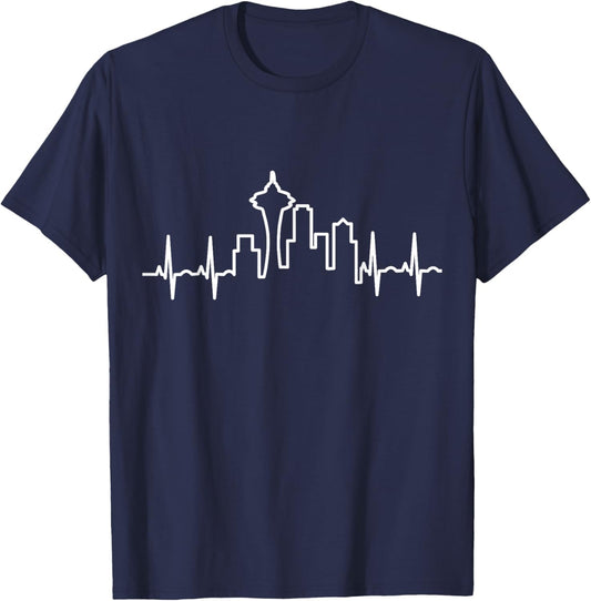 Skyline Heartbeat Seattle - Emerald Jet City T-Shirt - T-Shirt | Navy