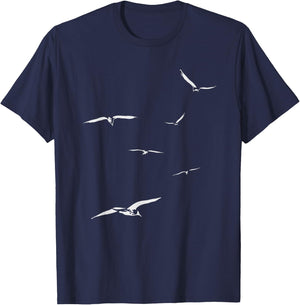 Flying Seagulls | Relaxing Sea Ocean Lover Birds T-Shirt - T-Shirt | Navy