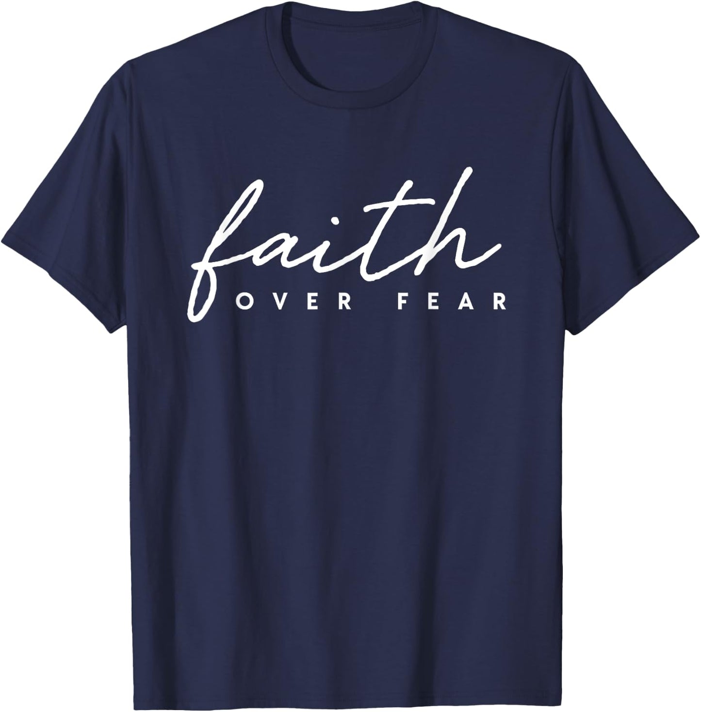 Faith Over Fear Jesus Christian God Faith Cross Lion Gift T-Shirt - T-Shirt | Navy