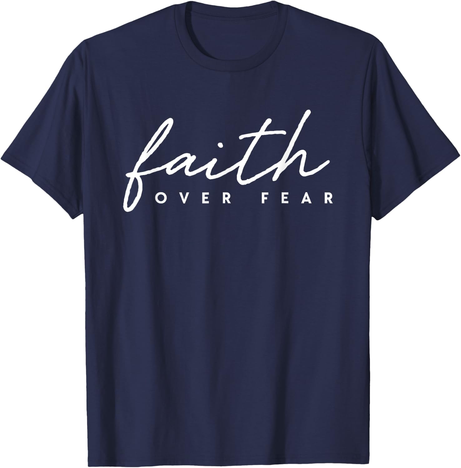 Faith Over Fear Jesus Christian God Faith Cross Lion Gift T-Shirt - T-Shirt | Navy