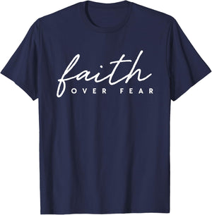 Faith Over Fear Jesus Christian God Faith Cross Lion Gift T-Shirt - T-Shirt | Navy