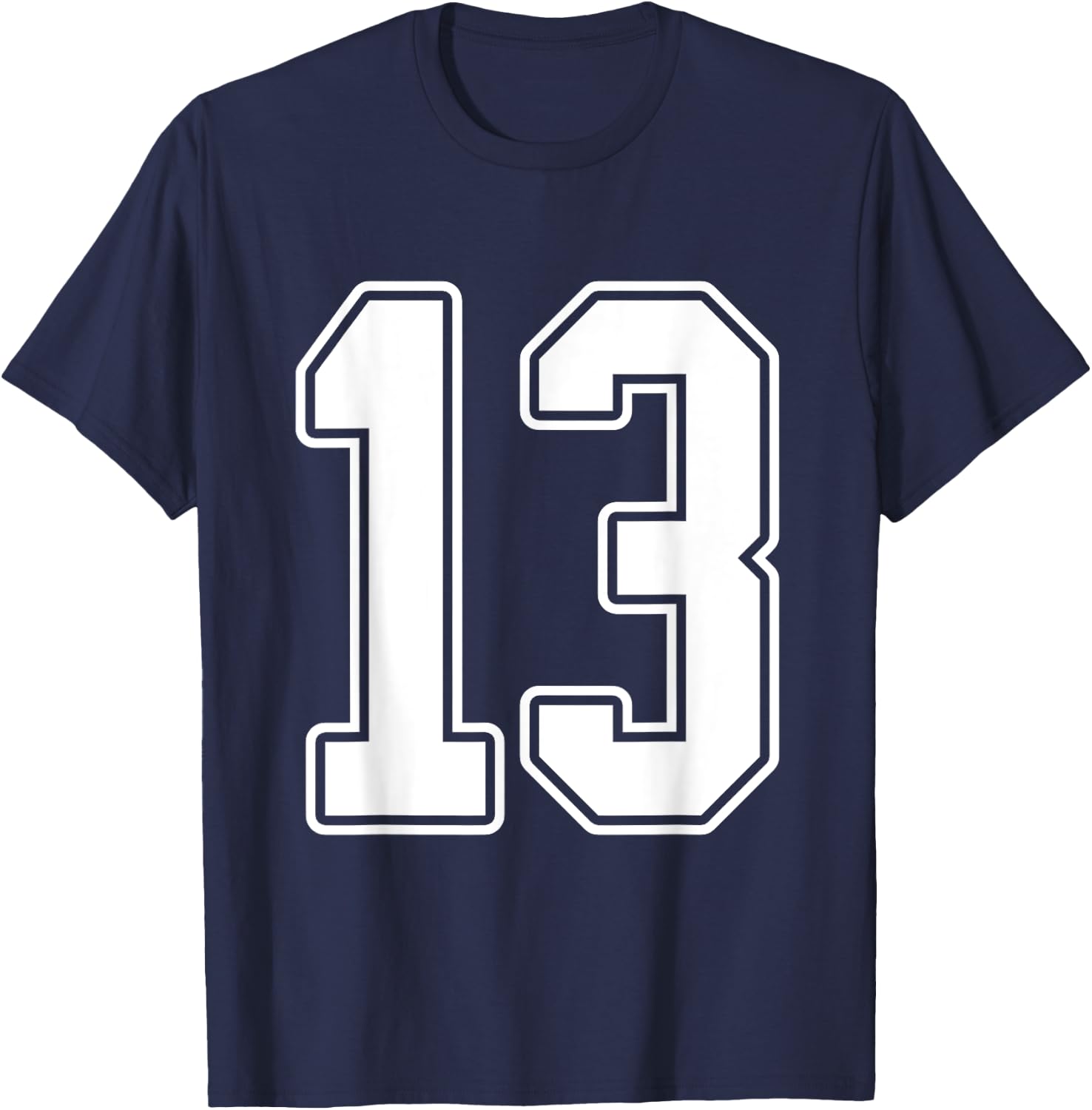 #13 White Outline Number 13 Sports Fan Jersey Style T-Shirt - T-Shirt | Navy