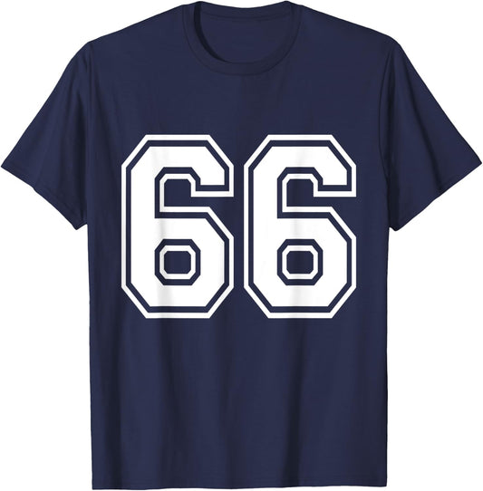 Number 66 Front + Back Varsity Sports Team 66th Birthday T-Shirt - T-Shirt | Navy