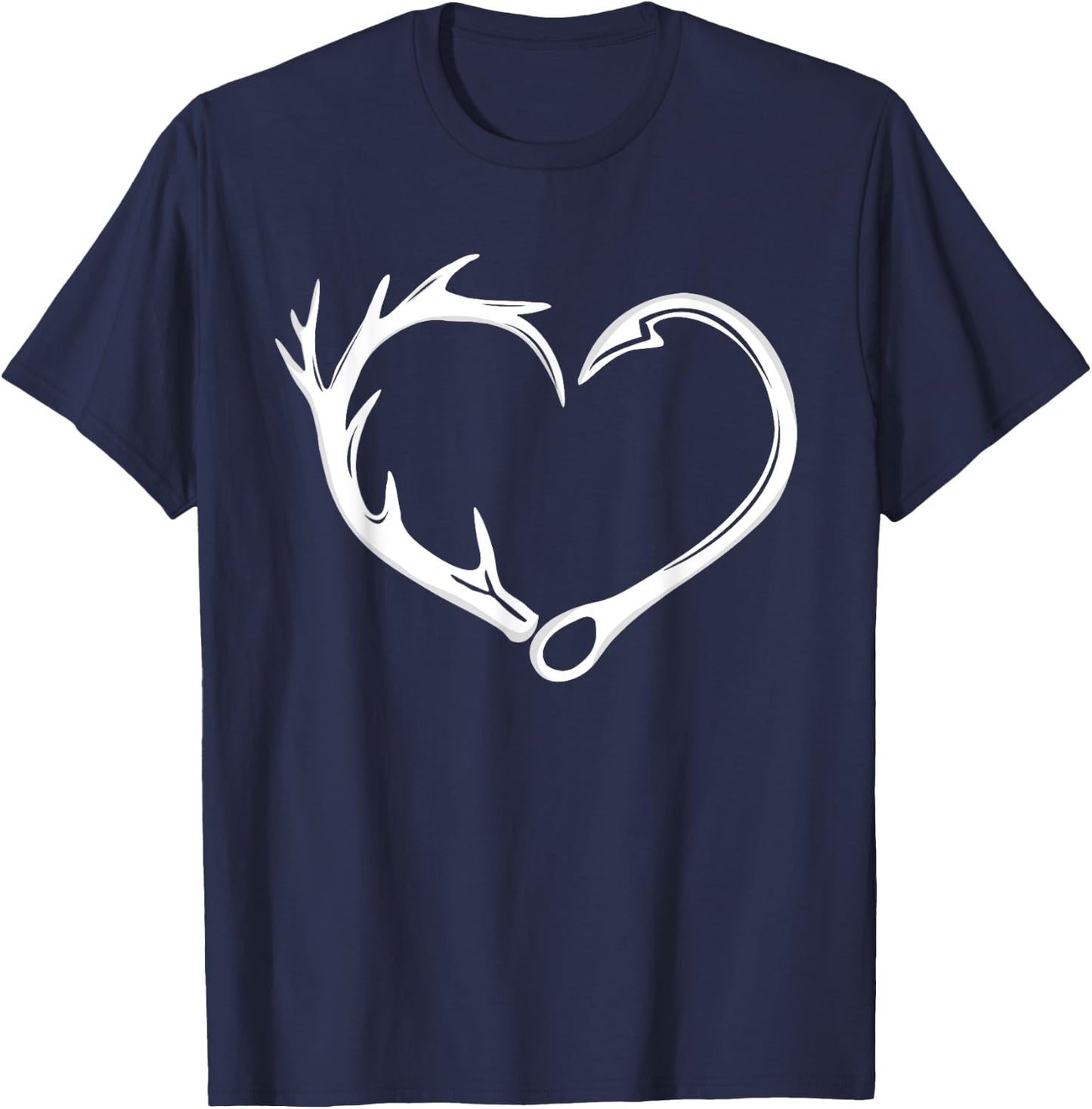 Hunting Heart Deer Antlers Fishing Hook Deer Turkey Hunter T-Shirt - T-Shirt | Navy