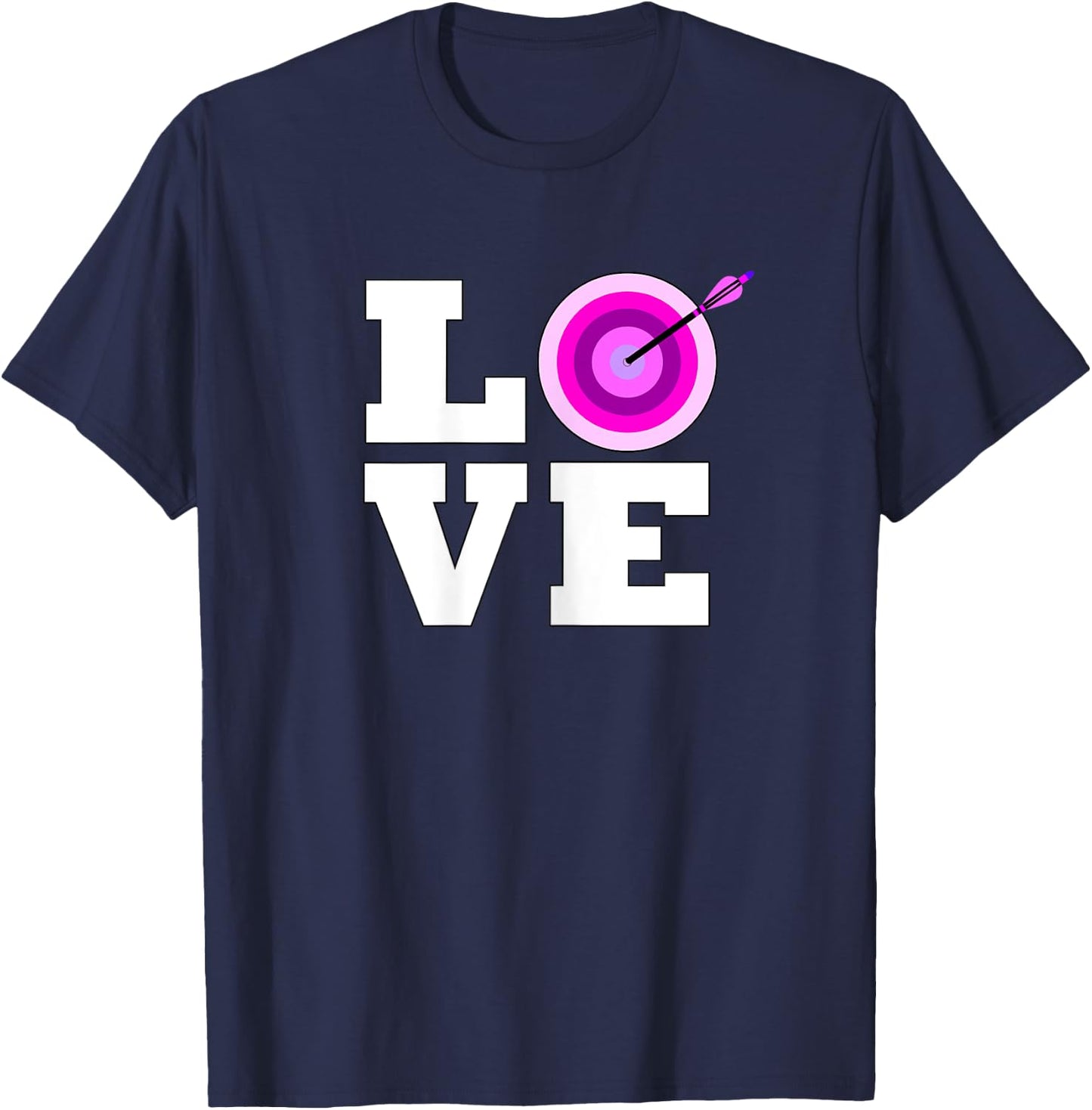 Girls Pink Archery LOVE Bow and Arrow Target Bullseye T-Shirt - T-Shirt | Navy