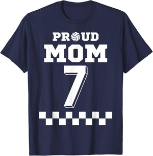 Volleyball Number 7 Seven Custom Proud Mom Jersey T-Shirt - T-Shirt | Navy