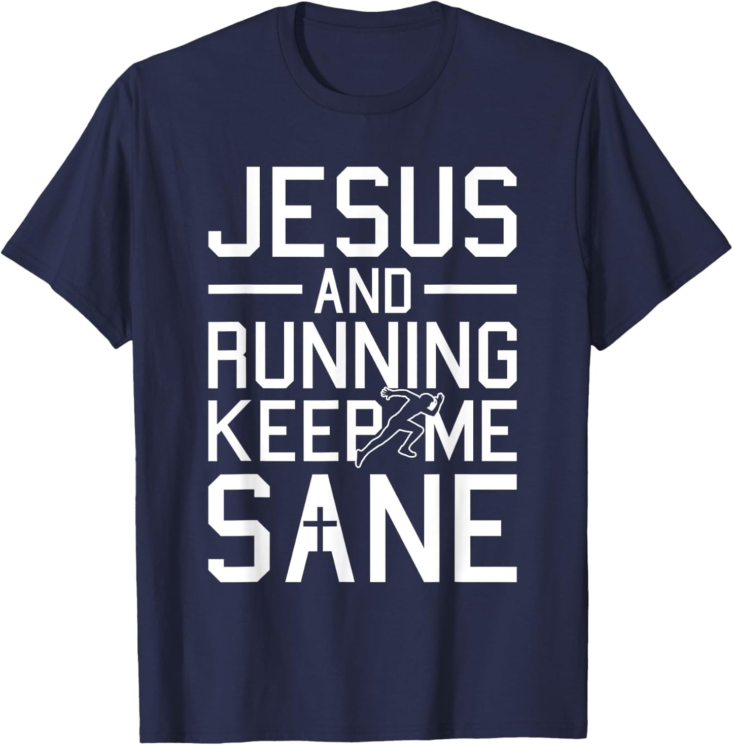 Jesus And Running Christmas Religious Faith Christian Runner T-Shirt - T-Shirt | Navy