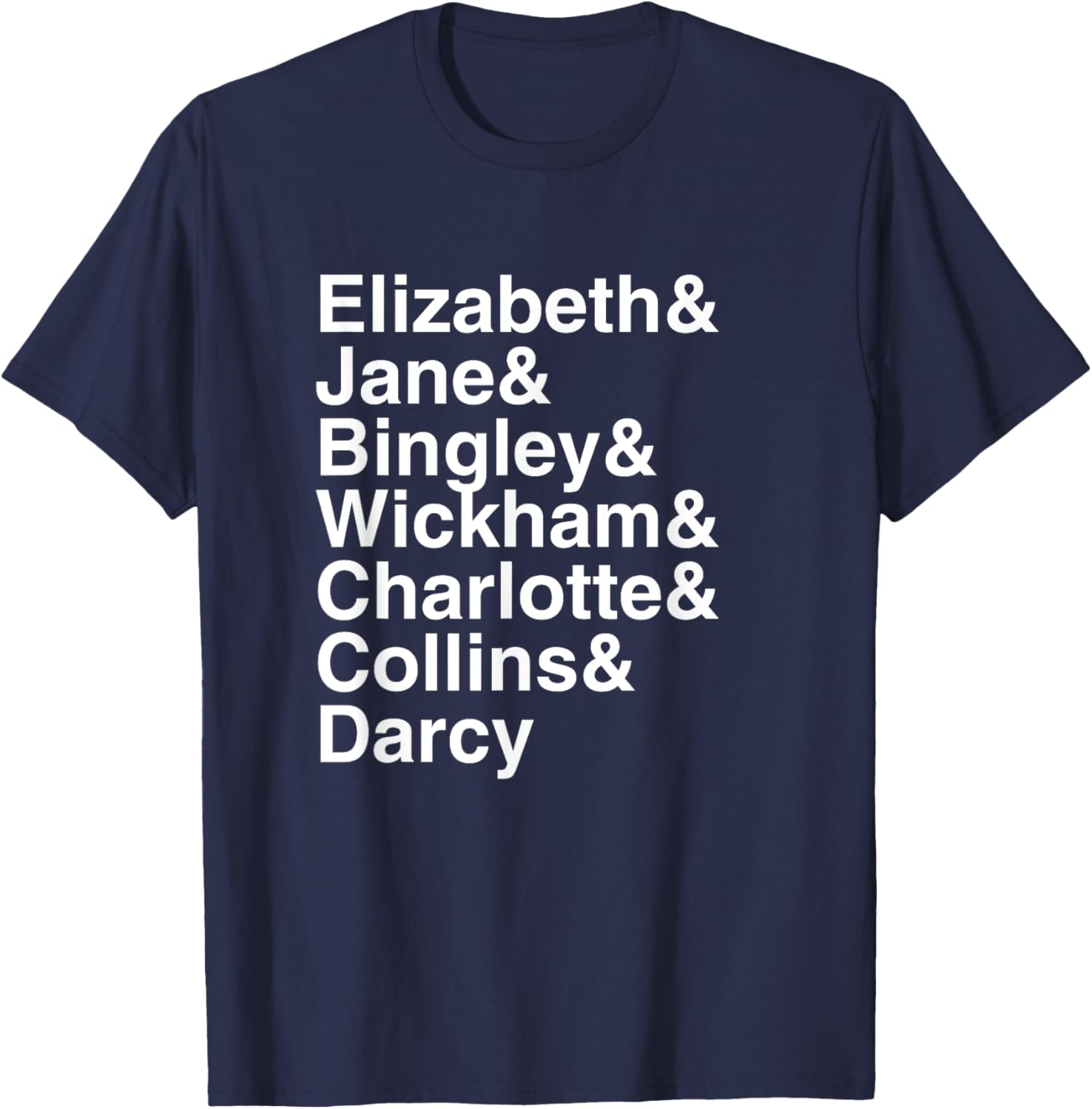 Jane Austen Pride & Prejudice Character List T-Shirt - T-Shirt | Navy