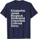Jane Austen Pride & Prejudice Character List T-Shirt - T-Shirt | Navy