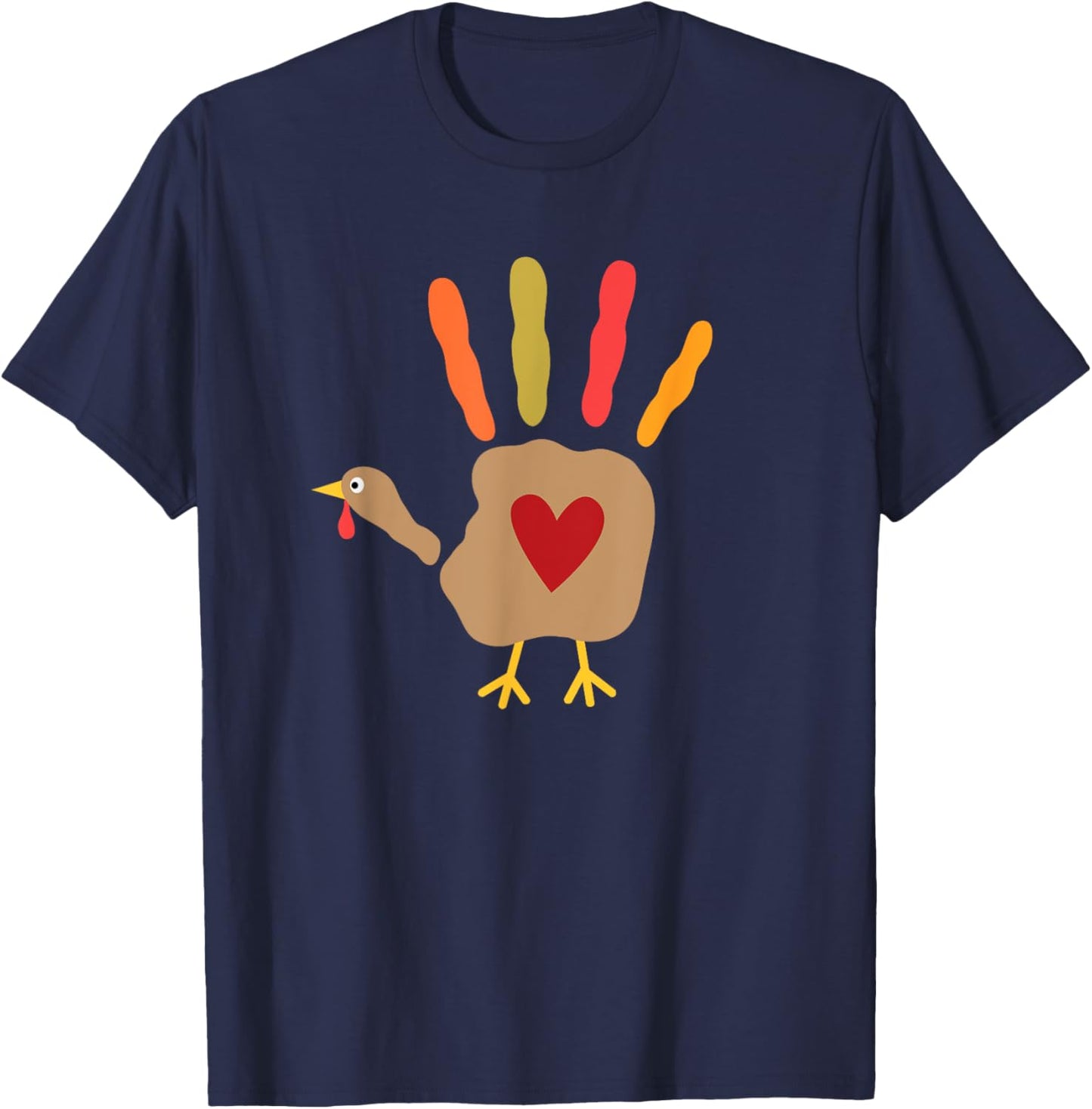 Thanksgiving Turkey Hand Print Heart T-Shirt - T-Shirt | Navy