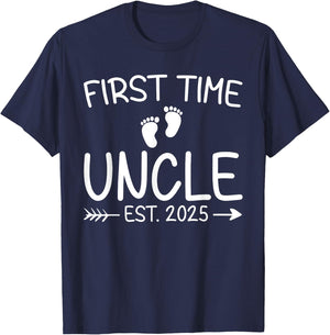 First Time Uncle Est. 2025 Fathers Day Baby Announcement T-Shirt - T-Shirt | Navy