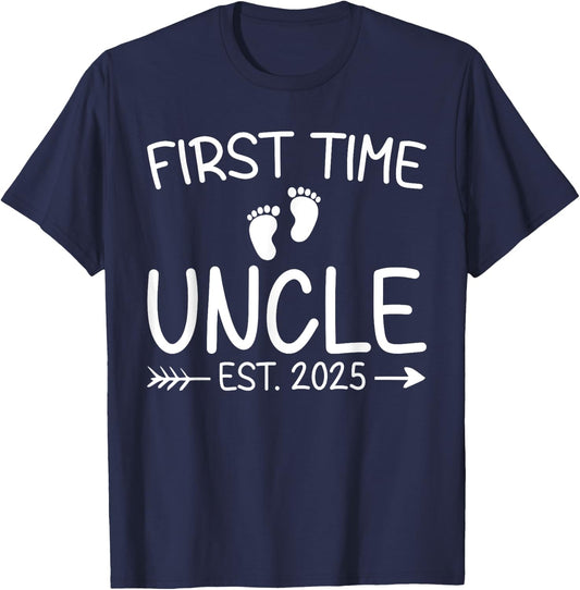 First Time Uncle Est. 2025 Fathers Day Baby Announcement T-Shirt - T-Shirt | Navy