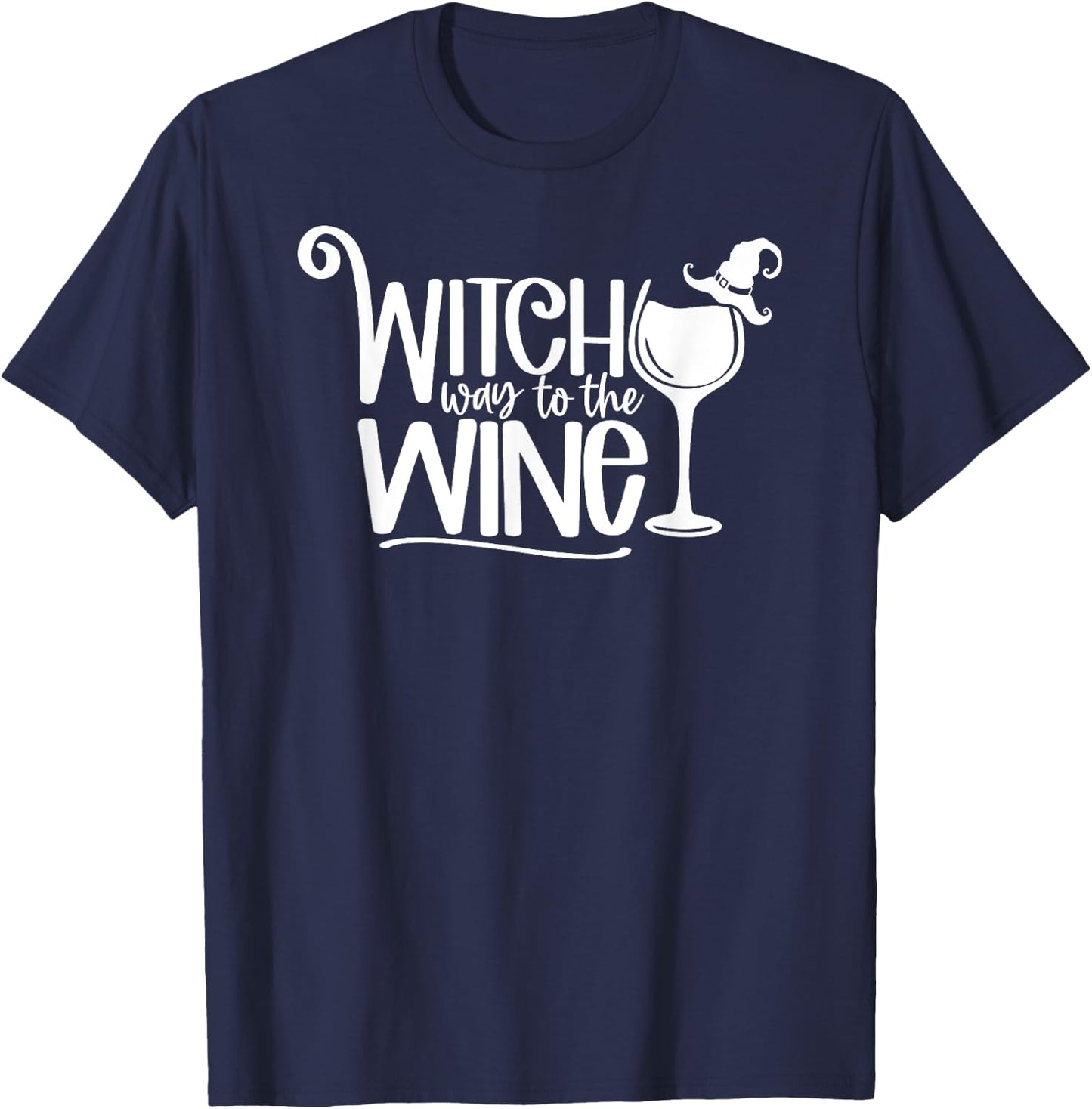 Witch Way To The Wine Funny Halloween Wine Lover T-Shirt - T-Shirt | Navy