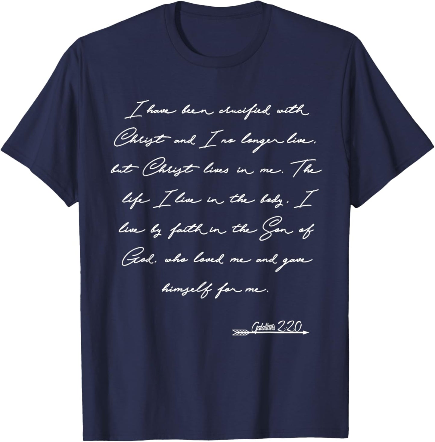 Galatians 2:20 Manuscript Christian Bible Verse T-Shirt - T-Shirt | Navy