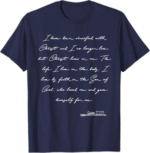Galatians 2:20 Manuscript Christian Bible Verse T-Shirt - T-Shirt | Navy