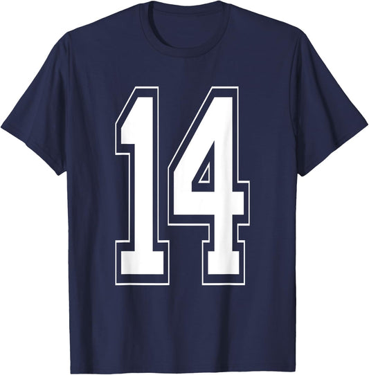 Number 14 Baseball Football Soccer Numbered Jersey T-Shirt - T-Shirt | Navy