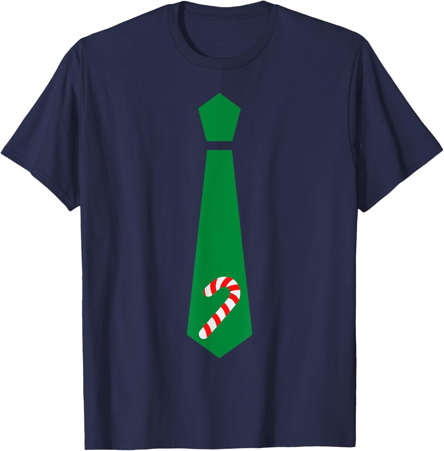 Funny Christmas Tie Candy Cane Graphic Minimalist T-Shirt - T-Shirt | Navy