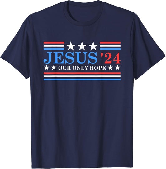 Jesus Christ 2024 President USA Election Political Parody T-Shirt - T-Shirt | Navy