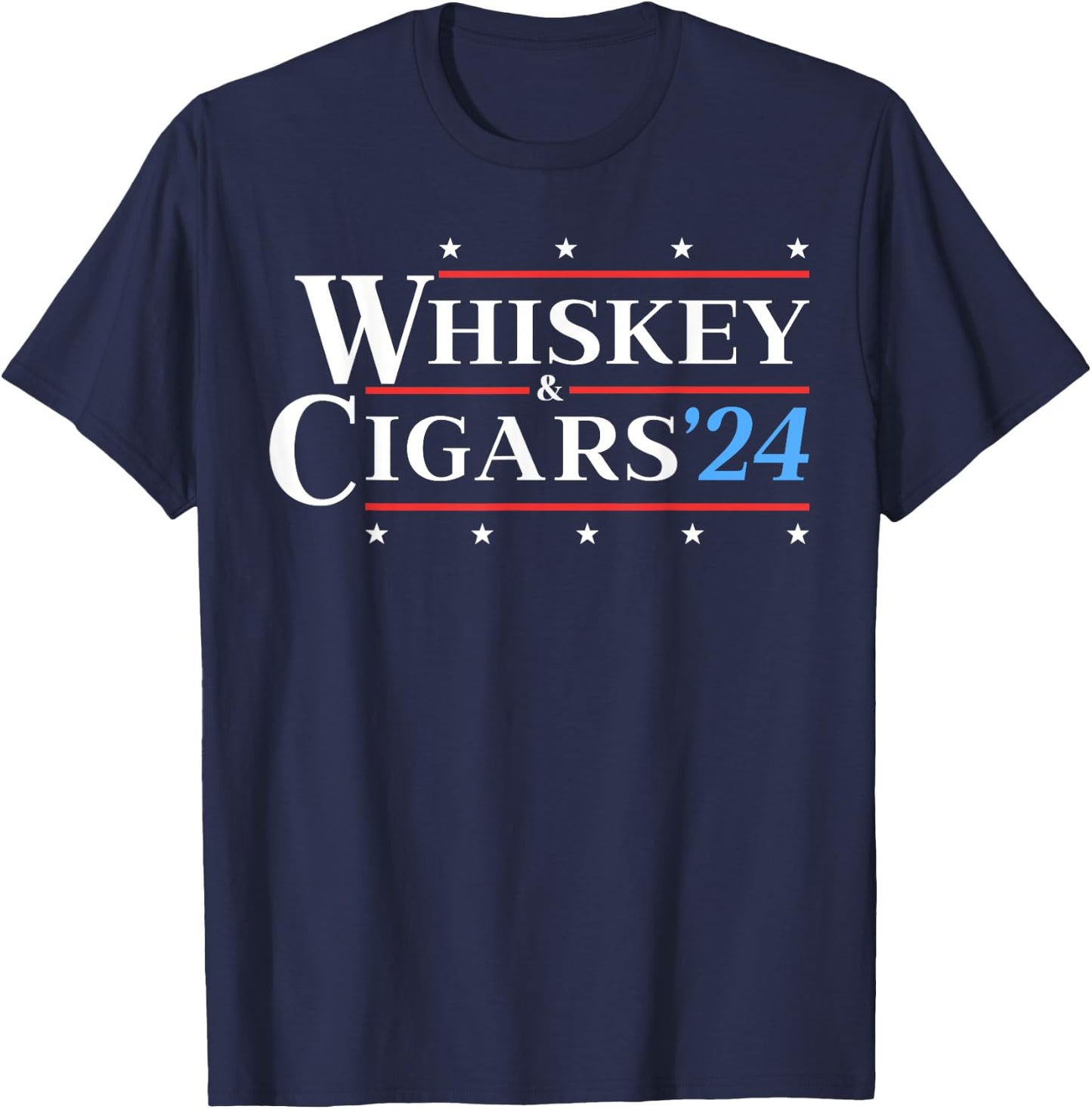 Whiskey & Cigars '24 Funny Presidential Election 2024 Parody T-Shirt - T-Shirt | Navy