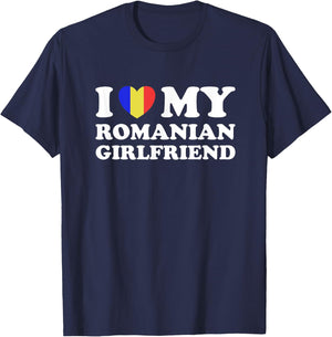 I Love My Romanian Girlfriend Heart Matching Couples T-Shirt - T-Shirt | Navy