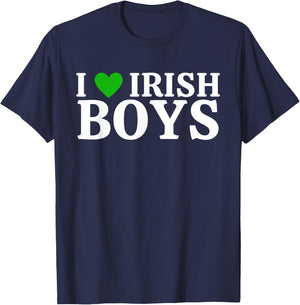 Funny I Love Irish Boys I Green Heart British Boys Ireland T-Shirt - T-Shirt | Navy
