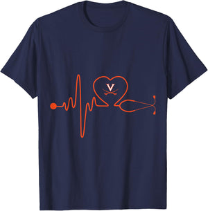 Virginia Cavaliers Nurse Stethoscope Heartbeat T-Shirt - T-Shirt | Navy
