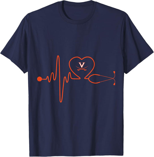 Virginia Cavaliers Nurse Stethoscope Heartbeat T-Shirt - T-Shirt | Navy
