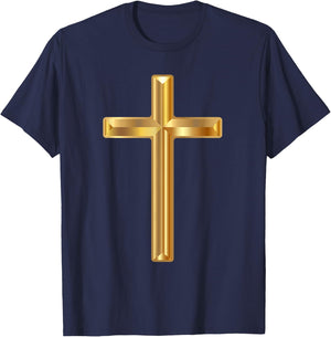 Jesus Holy Cross Gold Cross - Boys' -Adults Black Solid Color Modern Christian Gift - Small - Short Sleeve - Winter - 1 Count - 0 Pockets - Non-Stretchable - Machine Wash T-Shirt - T-Shirt | Navy