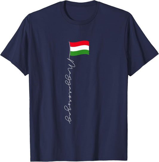 Hungary Signature Flag Pole - Patriotic Hungarian Flag T-Shirt - T-Shirt | Navy