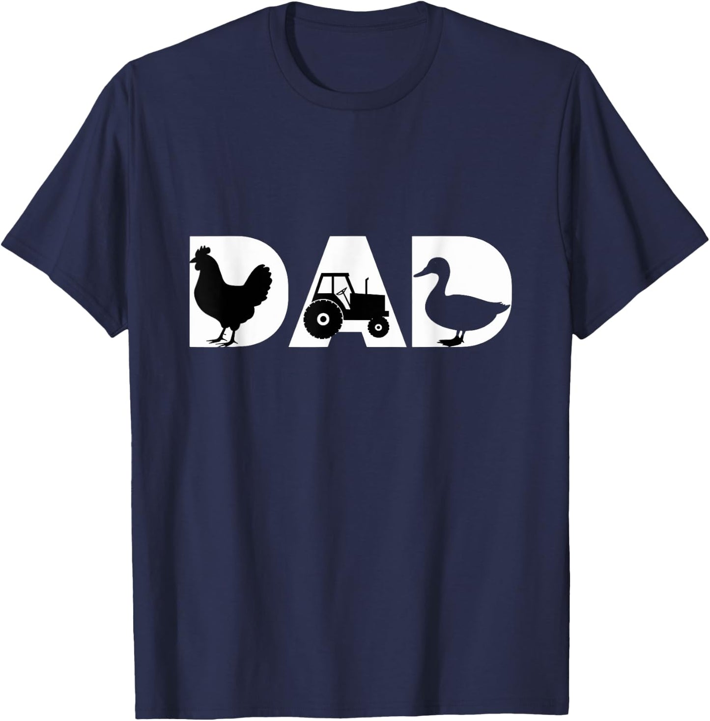 Dad With Tractor Chicken Duck Silhouette T-Shirt - T-Shirt | Navy