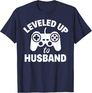 Leveled Up To Husband Couple Gamers Matching Engagement Gift T-Shirt - T-Shirt | Navy