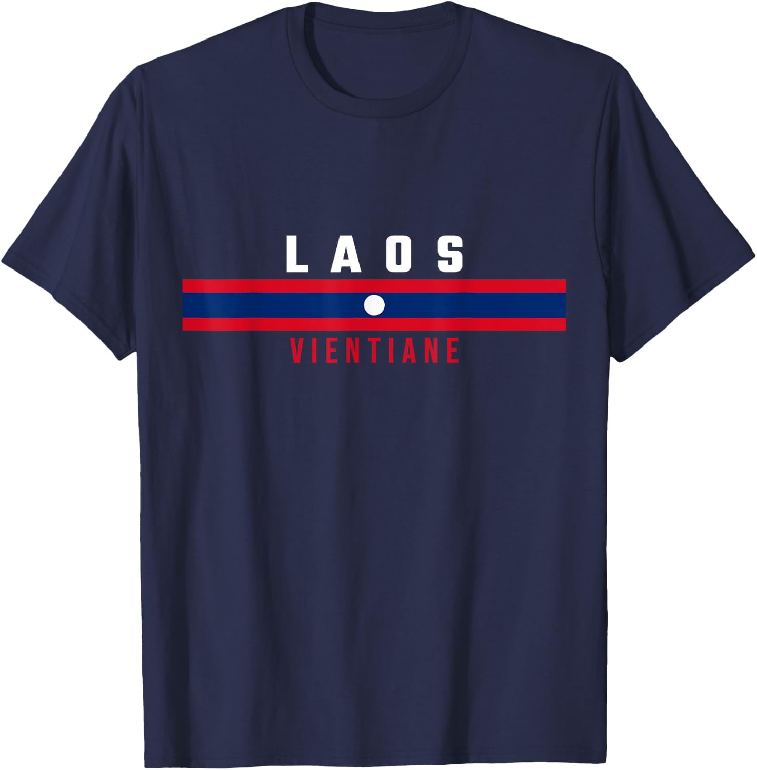 Lao flag with text LAOS-VIENTIANE in capital letters T-Shirt - T-Shirt | Navy