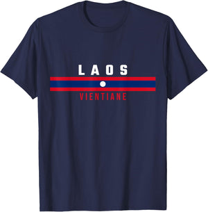 Lao flag with text LAOS-VIENTIANE in capital letters T-Shirt - T-Shirt | Navy